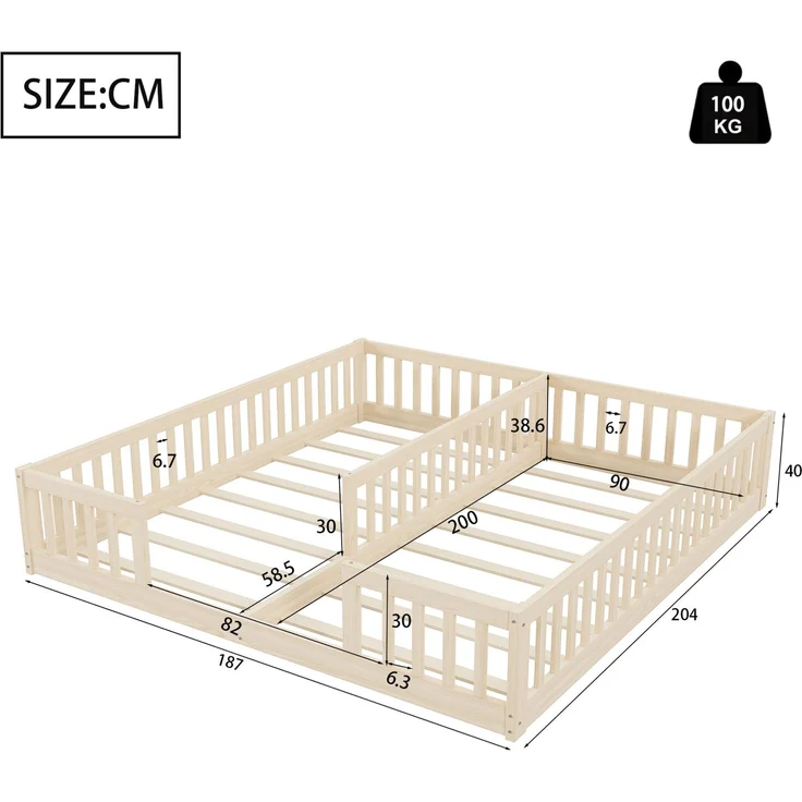 Kinderbettanlage 2x 90x200 cm, mit Schutzgittern und Lattenrosten, Ohne Matratze – Bild 5