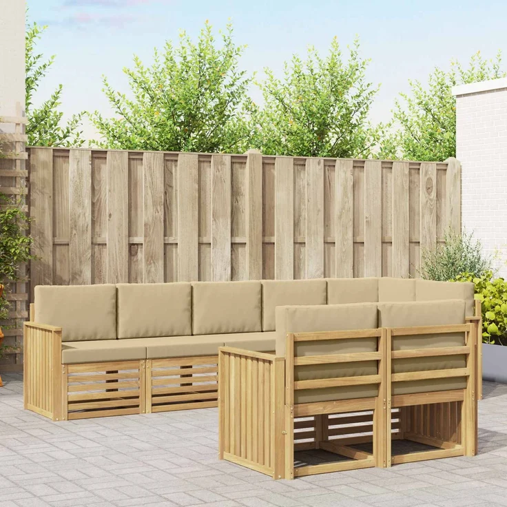 vidaXL Outdoor-Sofagarnitur 8 stk. 8-Sitzer Weiß und Beige Polyester 3392033 – Bild 1