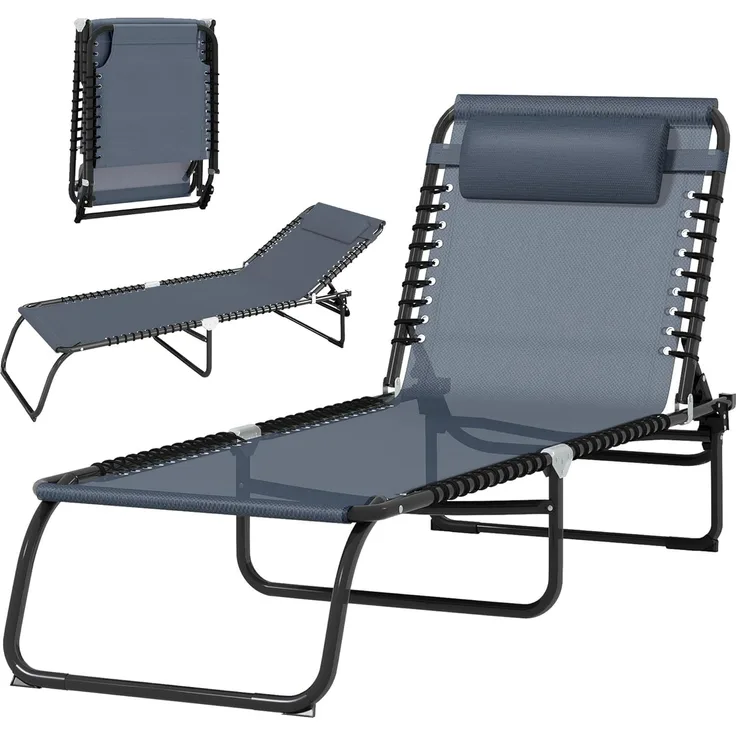 Outsunny Sonnenliege klappbar Gartenliege, Liegestuhl mit 4-Fach verstellbare Rückenlehne, wetterfeste Campingliege bis 120 kg belastbar, für Garten Strand Pool, Grau