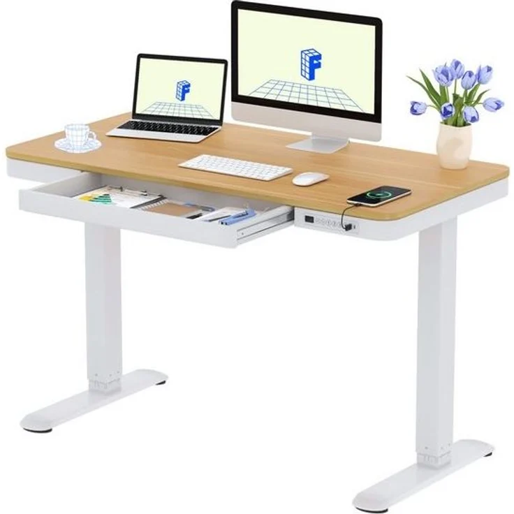FLEXISPOT Schreibtisch Höhenverstellbarer Schreibtisch MIT Schubladen (mit LED-Höhenanzeige, 4 Speicherhöhen, Anti-Kollisionssystem, USB & Typ-C Anschluss), EINFACHE MONTAGE, leise & ergonomisch – Bild 4