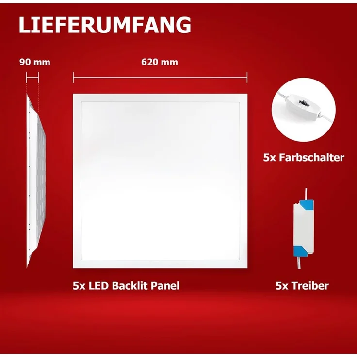 5x LED Panel 62x62 3CCT 3000K 4000K 6000K 25W Deckenleuchte 160lm BLs 2.0 – Bild 8