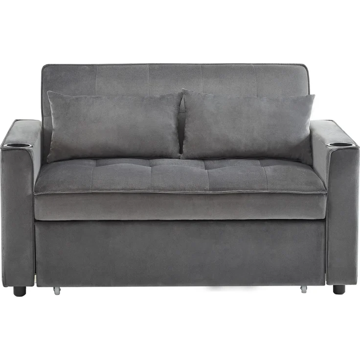 Schlafsofa Samt 3-in-1 verstellbar, 137 x 76.5 x 83 cm – Zweisitzer mit ausziehbarer Liege & Getränkehaltern – Bild 8