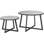 Outsunny Gartentisch mit X-Beine, Glasplatte, aus Stahl (Stapelbar Balkontisch, 2-St, 2er Set Rund Beistelltisch), für Wohnzimmer Büro Outdoor Indoor Schwarz+Grau