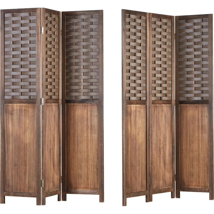 Paravent Raumteiler 3 teilig Holz Trennwand Rattan Optik Sichtschutz Braun – Bild 5