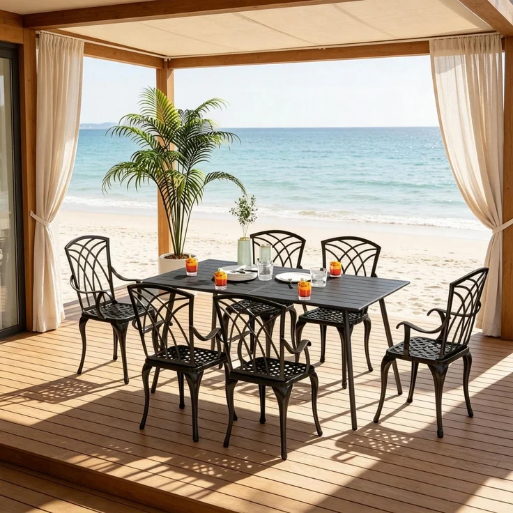 Stilvoller Terrassentisch,Moderner Gartentisch,Praktischer Outdoor-Esstisch,Eleganter Tisch(nur mit Tisch)--Herde--150x80x74cm--YOUDENOVA – Bild 7