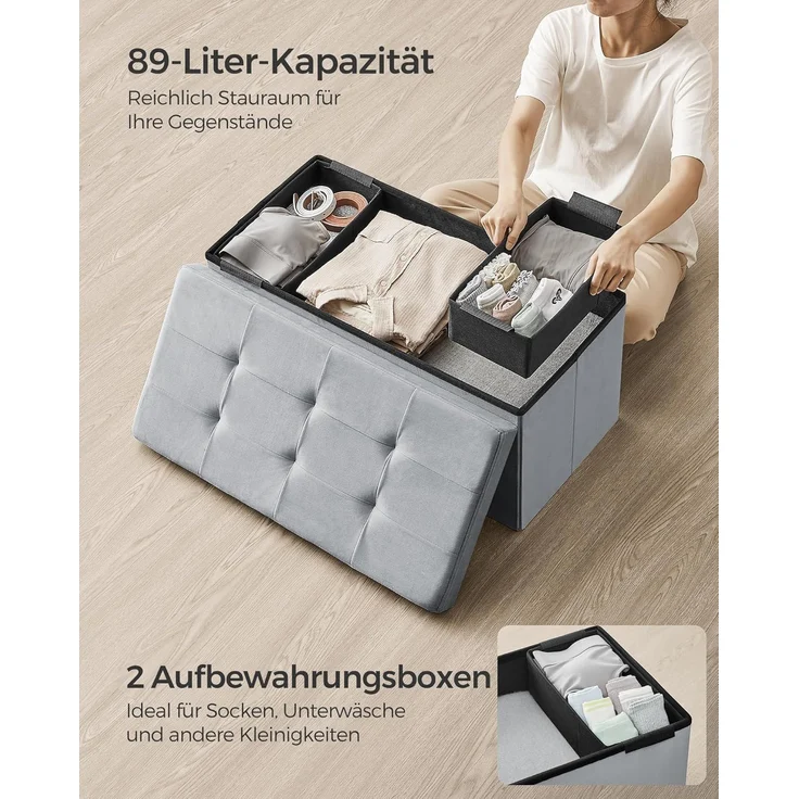 Songmics Sitztruhe mit Stauraum, Samt taubengrau, 38 x 38 x 76 cm – Bild 6