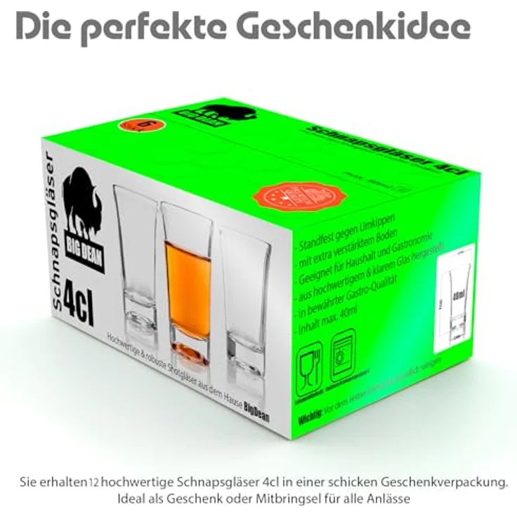 BigDean 12 Stück Schnapsgläser 4cl – Shotgläser in Gastro-Qualität & Geschenkbox – Bild 3