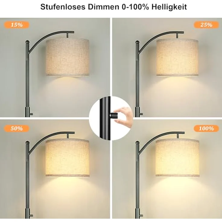 ROTTOGOON Dimmbare Stehleuchte Bogen Stehlampen für Wohnzimmer Stufenlos Dimmbare Moderne Stehlampe mit Leinenschirm Hohe Lampe für Schlafzimmer Büro Esszimmer- Schwarz – Bild 6