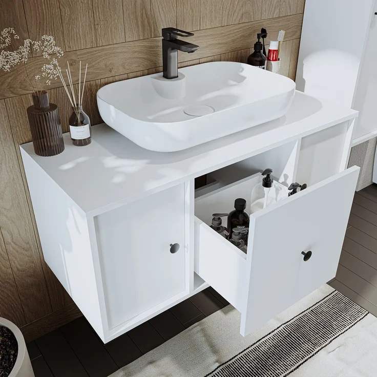 Skye Decor '2568' Badmöbel-Set mit Waschbecken & Spiegel (2-teilig), Weiß, 105 x 58 x 45 cm – Bild 5
