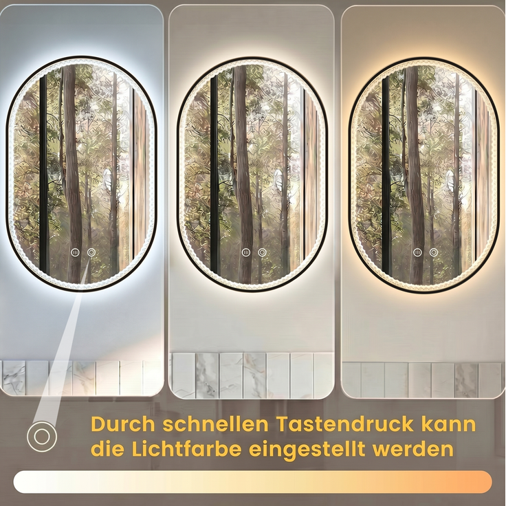 Ovaler Badezimmerspiegel 50×80×4 cm mit LED-Beleuchtung und Antibeschlagfunktion – Bild 3