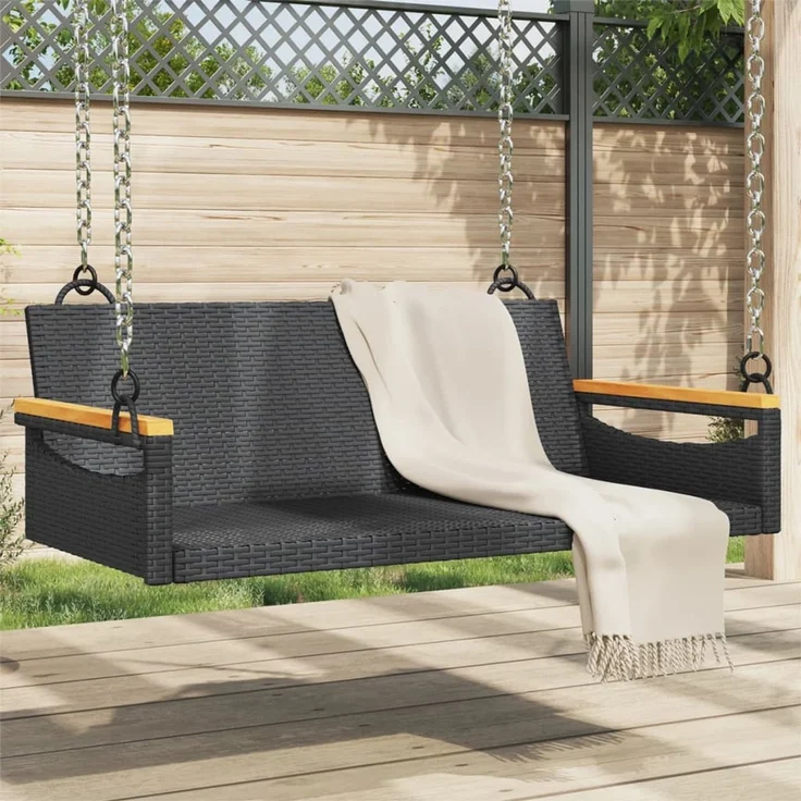 vidaXL Hängebank Schwarz 109x62x40 cm Poly Rattan 368143 – Bild 1