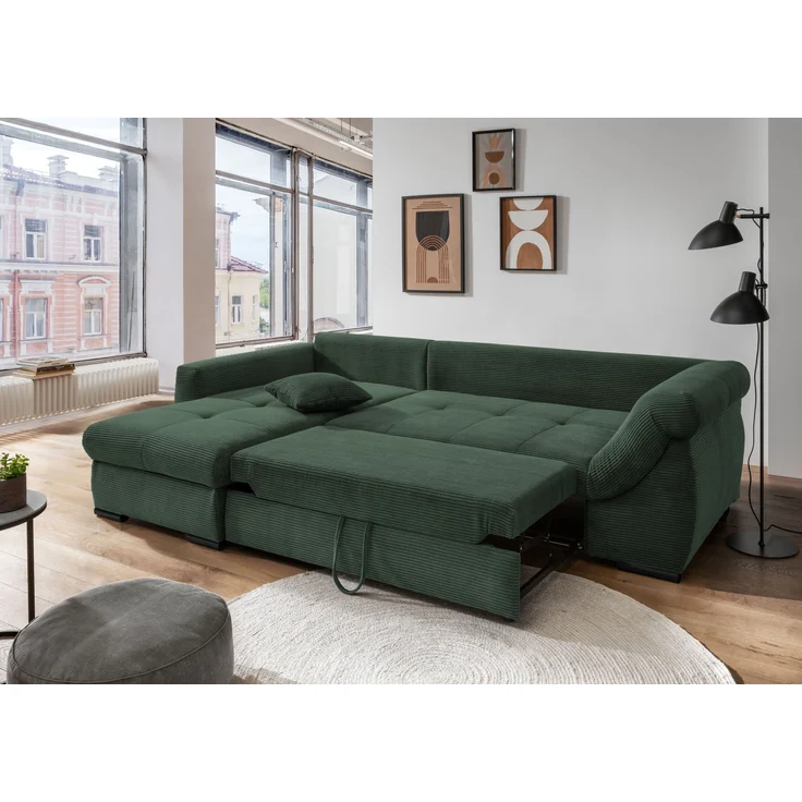 Polsterecke >Felicia< in moosgrün, Cord - 302x89x188cm (BxHxT) – Bild 3