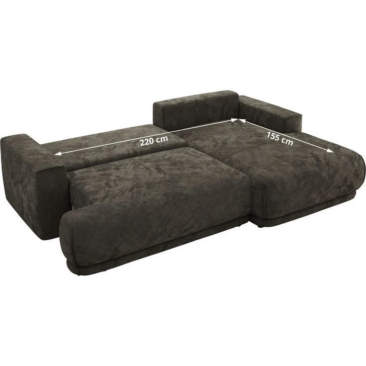 RINA L Design Ecksofa, Schlaffunktion & Stauraum, DL-System, Wellenfedern, Liegefläche 220x155 cm, freistehendes Polstersofa, Schlafcouch - Dunkelgrau Schenille glatt - Links Seite – Bild 7