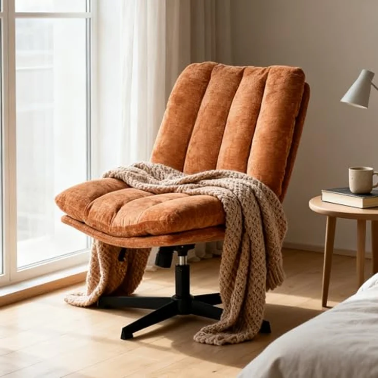 MEUBLE Cosy Sessel 360° Drehbar Loungestuhl mit höhenverstellbar Wippfunktion Lehnstühle Relaxsessel Polsterstuhl für Schlafzimmer Wohnzimmer, Stoff, Rot – Bild 2