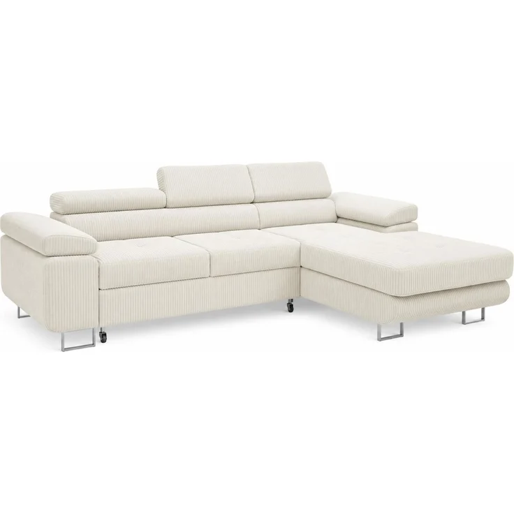 KRISAN MÖBEL Ecksofa PASSANO in Creme 275 x 90 x 202 cm, rechte Ausführung mit Schlaffunktion und Bettkasten – Bild 1