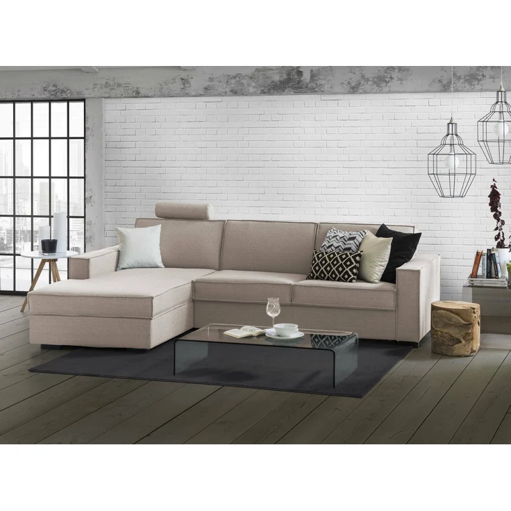 Dmora Sofa mit Halbinsel Anila, Ecksofa mit Halbinsel Sinistra mit Stauraum, Standardarmlehnen, 100 % Made in Italy, cm 280 x 95 x 90, Taupe – Bild 2
