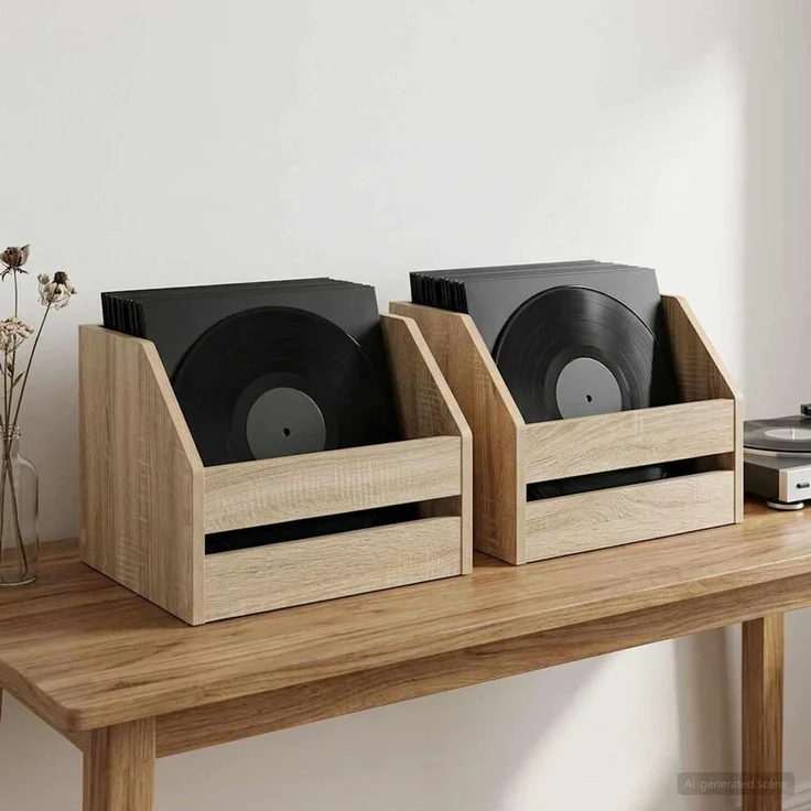 vidaXL Vinyl Album Box 2 Stk. Sonoma-Eiche 38 x 30 x 29 cm 8012815 – Bild 1