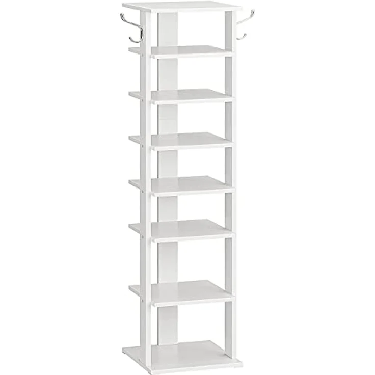 Hoobro Schuhregal 8-lagiges Regal, schmales Schuhablage, Schuhschrank mit 2 Haken, Ablagegestelle, platzsparend, Stabil, 28 x 28 x 113 cm – Bild 2