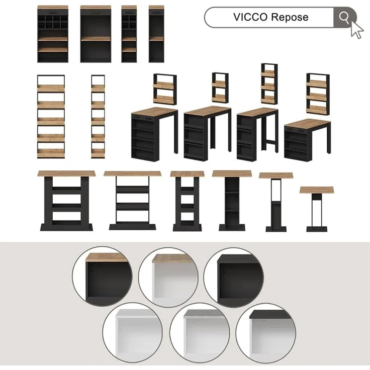 Bartisch-Set Repose Goldkraft Eiche/Anthrazit 110 x 65 cm mit 2 Barhockern Vicco – Bild 8