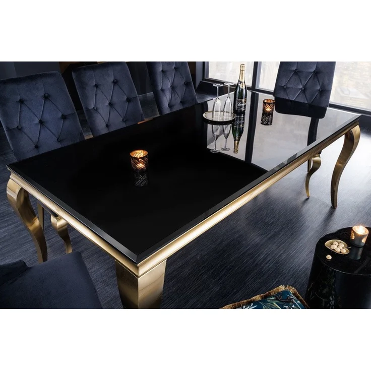 riess-ambiente Esstisch MODERN BAROCK 200cm schwarz / gold (Einzelartikel, 1-St), Küche · Opalglas · Edelstahl · eckig – Bild 2