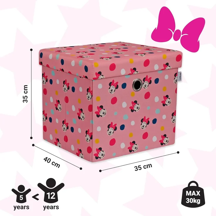 Disney Classic Minnie Maus Ottomanen-Aufbewahrungsbox, faltbar, quadratische Spielzeugtruhe, Box mit Deckel für Kinder, Fußhocker, belastbar bis zu 30 kg, rosa – Bild 3