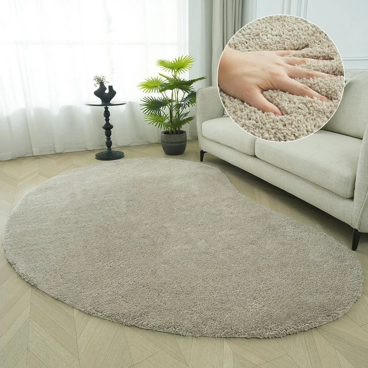 LeGer Home by Lena Gercke Hochflor-Teppich Halrum, einfarbig, besondere Form, modern, U-förmig, Höhe: 25 mm, organische Form, bean shape, kuschelig, Wohnzimmer, Schlafzimmer – Bild 1