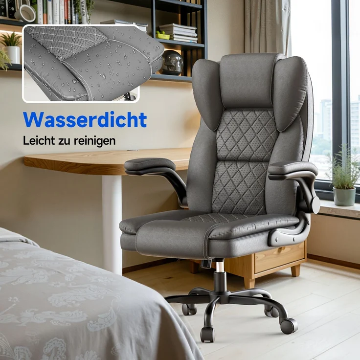Botifly Ergonomischer Bürostuhl mit Fußstütze, Dunkelgrau, 74 x 34 x 53 cm, 135° Neigbar, SGS-Gaslift – Bild 7