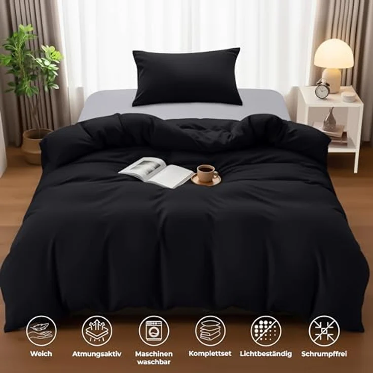 Utopia Bedding Bettwäsche 135x200 Set - Mikrofaser Bettbezug 135x200 cm + 1 Kissenbezug 50x75 cm - Schwarz – Bild 6