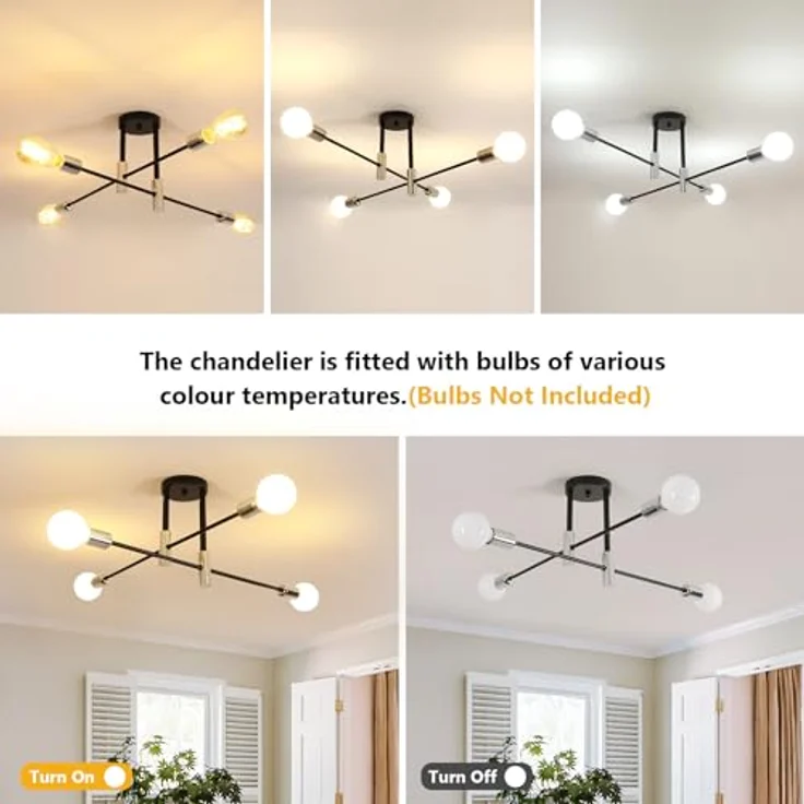 Goeco Deckenleuchte Vintage 4 Flammig, E27 Fassung Schwarz Kronleuchter Retro, Sputnik Deckenlampe Metall für Schlafzimmer, Wohnzimmer, Esszimmer, 71CM (Ohne Glühbirnen) – Bild 3