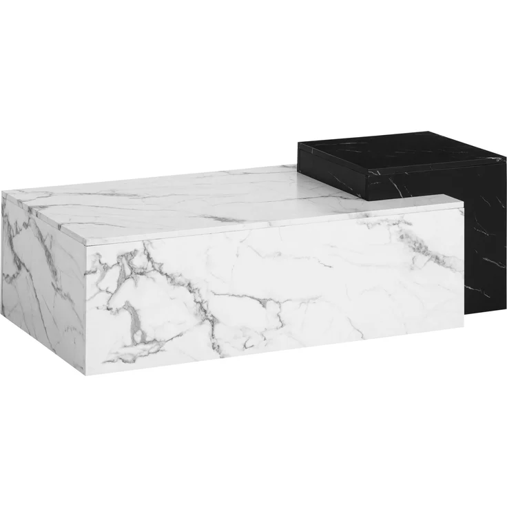 FINEBUY Couchtisch FB107240 Sofatisch Weiß 120 cm Marmor Optik Wohnzimmertisch Groß (Kaffeetisch Rechteckig, Sofatisch Weiß Modern), Wohnzimmertisch Marmor Optik, 120x60x40 cm MDF – Bild 6