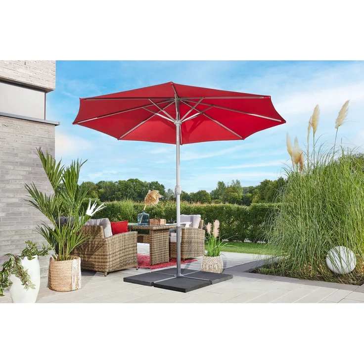 Primaster Sonnenschirm Kreta neigbar rot 300cm UV-Schutz 60 Gartenschirm Alu – Bild 7