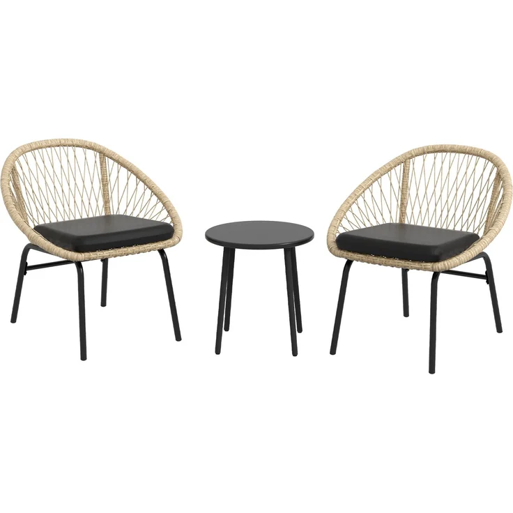 Flieks Gartenmöbel Set 3-tlg mit 2 Stühlen, Couchtisch & Kissen, Outdoor Balkonmöbel Set für 2 Personen, Rattan, Hellbraun – Bild 2