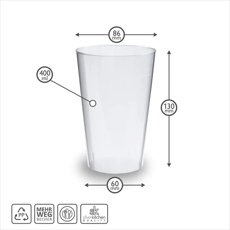 20 Stück Mehrweg Partybecher 0,4l - Plastik Bierbecher bruchsicher, Party Becher Set, Plastikbecher Grillparty, Kunststoff Biergläser Made in Germany – Bild 7