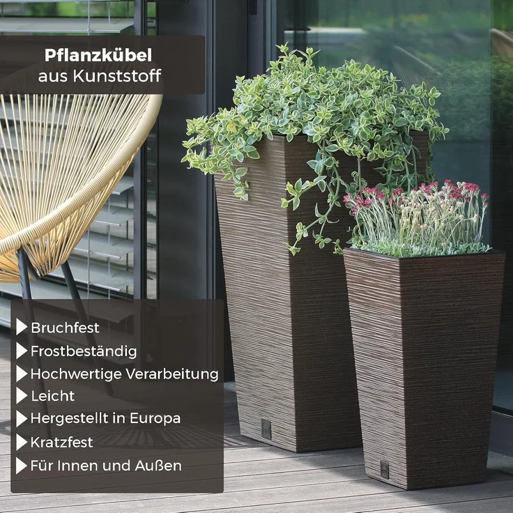 Annastore Pflanzkübel Pflanztopf aus Kunststoff - Pflanzsäule - Blumentopf - Blumenübertopf, Wetterfest im Rattan-Look, Blumentopf hoch – Bild 2