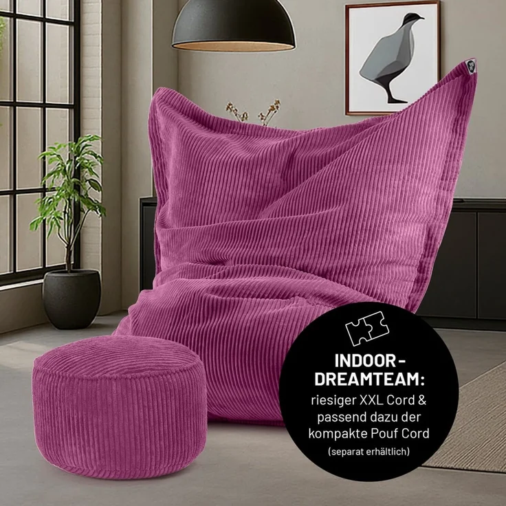 Lumaland Sitzsack Classic XXL Cord | Riesen Sitzsack XXL mit Softer Rippenstruktur – ideal zu Cord Sofa & Sessel Indoor Bean Bag für Wohnzimmer, Schlafzimmer & Co. - 380 L, 140x180 cm – Bild 7