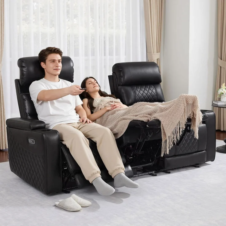 M MCombo 3 Sitzer Fernsehsessel Elektrisch Verstellbar, Zero-Gravity-Kinosessel mit LED, Verstellbare Kopfstütze, 3 Sitzer Sofa mit Schlaffunktion, 7705 (Schwarz) – Bild 2