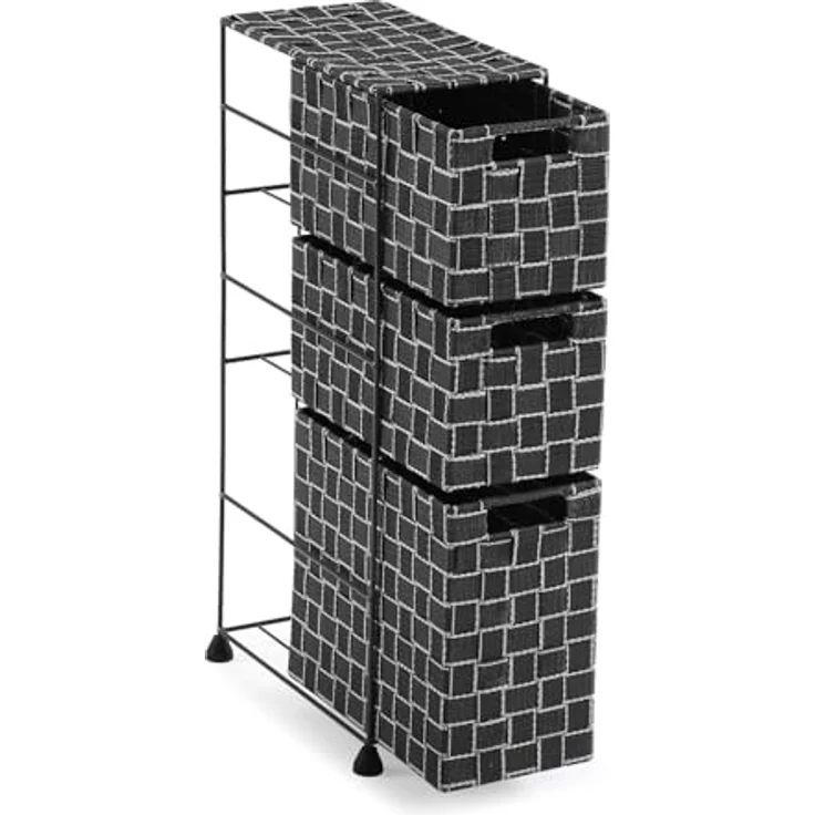 Versa Nilo Zusatzmöbel für das Badezimmer, Badezimmerregal mit 3 Aufbewahrungskörben, Maße (H x L x B) 57 x 15,5 x 28 cm, Texturierter Kunststoff, Schwarz – Bild 4