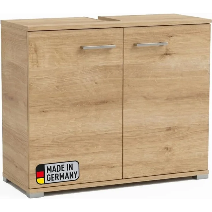 FACKELMANN Easy Waschbeckenunterschrank, 80cm Breite, Berg-Eiche Holzoptik, stehend, Made in Germany – Stilvoller Stauraum für Ihr Bad