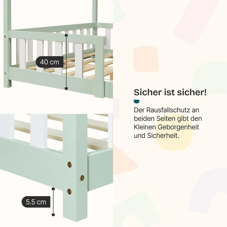 Hausbett Sisimiut mit Rausfallschutz 120x200 cm Mintgrün/Weiß [en. casa] – Bild 4