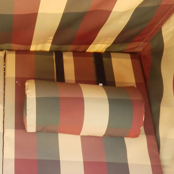 BRAST Strandkorb Deluxe 2-Sitzer XXL für 2 Personen 120cm breit mehrere Designs incl. Abdeckhaube Farbe Karo Rot/Grün/Beige – Bild 6