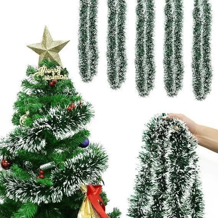 10M Weihnachtsdeko Tannengirlande Grün Weiß Outdoor Tür Festliche Dekoration