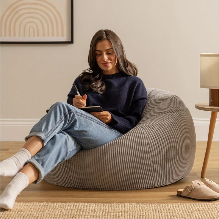 Icon Kingston Sitzsack Cord, Grau, 2er Pack, Sitzsack Erwachsene mit Füllung, Bean Bag, Cord Sessel, Lounge Sessel, Lounge Stuhl, Schlafzimmer, Wohnzimmer, Wohnzimmer Möbel – Bild 2
