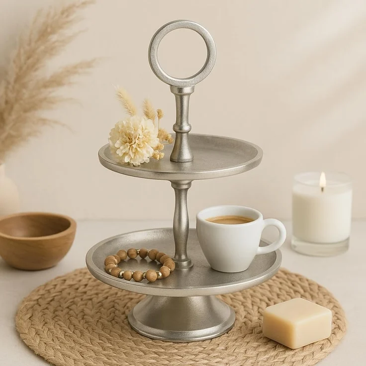Marrakesch Orient & Mediterran Interior Etagere Etagere Annika 26cm Aluminium Silber 2 Etagen Handarbeit, Aluminium, (1-tlg), Handarbeit – Bild 2