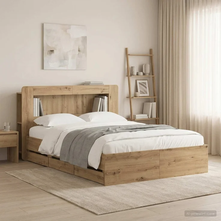 vidaXL Bettgestell mit Stauraum und Kopfteil Artisan-Eiche 3445818 – Bild 1