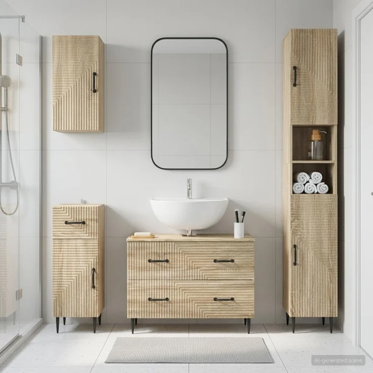 vidaXL 4-teiliges Badezimmer-Schrank-Set HAARLEM Sonoma-Eiche 3417938 – Bild 1