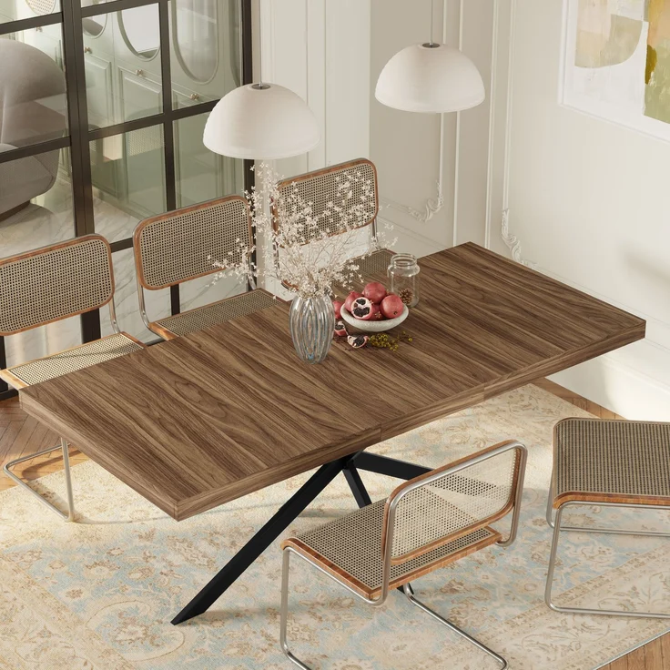 Abrihome Esstisch mit Ausziehfunktion und Stauraum, Braun, 180x80x76 cm – Bild 1