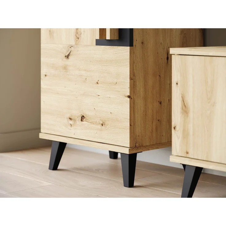 Wohnwand Hailea II (Farbe: Congo / Congo + Schwarzer Graphit, mit weißer LED Beleuchtung) – Bild 6