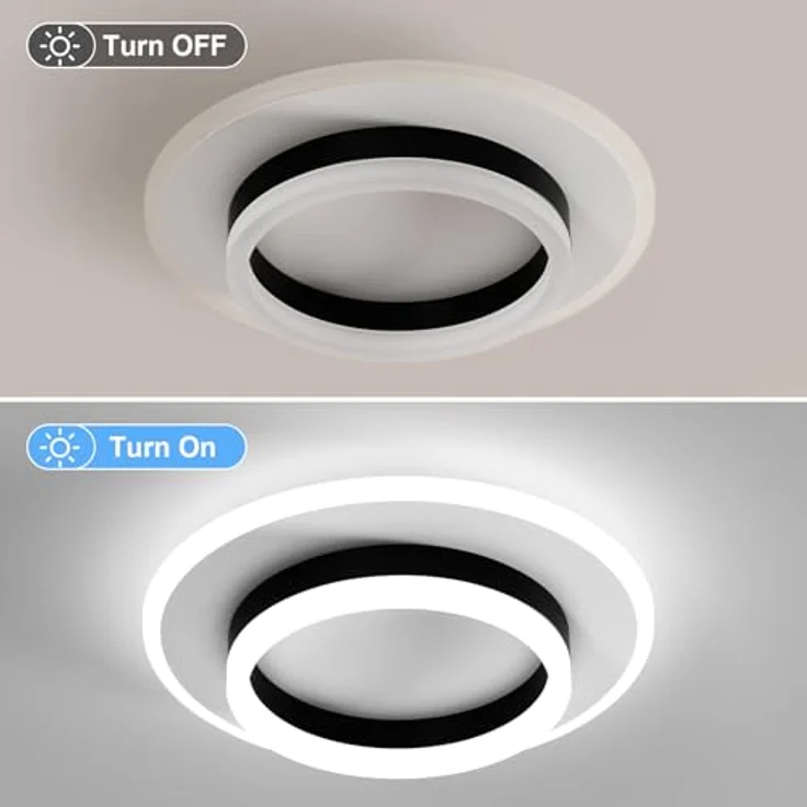 Goeco LED Deckenleuchte Runde, 28W Ø 30 cm Modern Deckenlampe Innen 6500K Kaltweißes Licht, LED Lampen Deckenbeleuchtung aus Acryl für Schlafzimmer, Wohnzimmer, Flur, Schwarz + Weiß – Bild 4