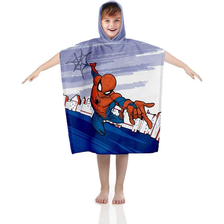 BERONAGE Kapuzenhandtuch Spider Man Kinder Kapuzen Bade-Poncho Super Hero 55x110 cm Poncho, 100% Baumwolle, Frottee in Velours-Qualität – Bild 2