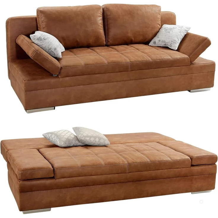Schlafsofa verstellbar Bettkasten Couch Steppung Antiklederoptik in Braun Curry – Bild 1